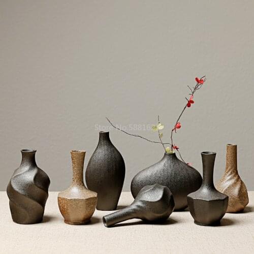 Zen stoneware ceramic vase Japanese style handmade small vase retro flower inserted soft floral ceramic vase ornaments