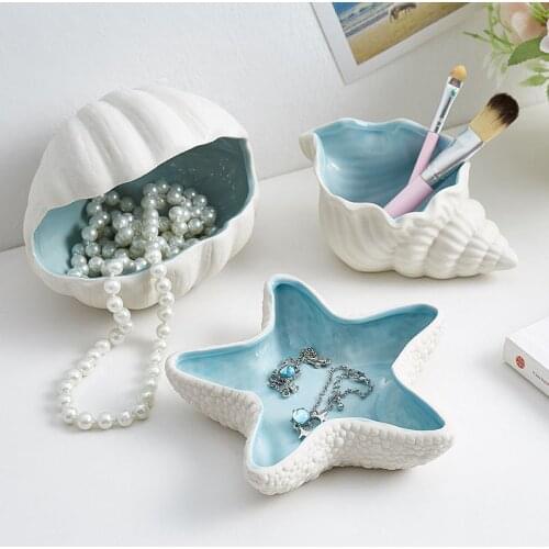 Ceramic Conch Storage Sea Shells Ceramic Tray Craft Ornament Home Decoration Room Decor Jewelry Key Organizer Christmas Gift