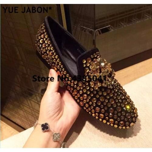Luxury gold rhinestones sneakers Slip on bling bling mixed color flat shoes crystal women casual shoes footwear dot Loafers