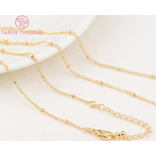 2PCS Length 56CM Thickness 1MM 24K Gold Color Brass Finished Necklace Chain High Quality DIY Jewelry Making Findings Accessories