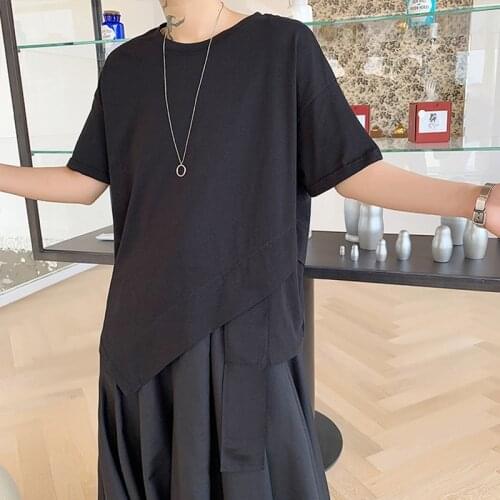 Irregular summer Yamamoto dark black short sleeve bfins top men and women slim half sleeve design t-shirt asymmetry