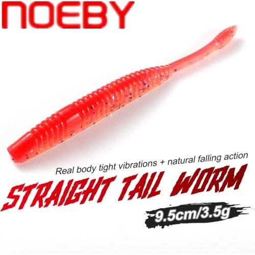 NOEBY 6Pcs Soft Lure 3.5g 95mm Silicone Soft Fishing Lure Sinhle Tail Worm Swimbait for Carp Fishing Isca Artificial Wobblers