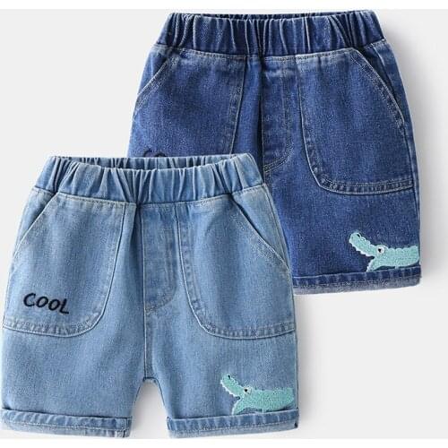 New 2021 Kids Summer Denim Shorts Baby Boys Cartoon Crocodile Print Denim Shorts Children Casual Jeans Short Pants Trousers