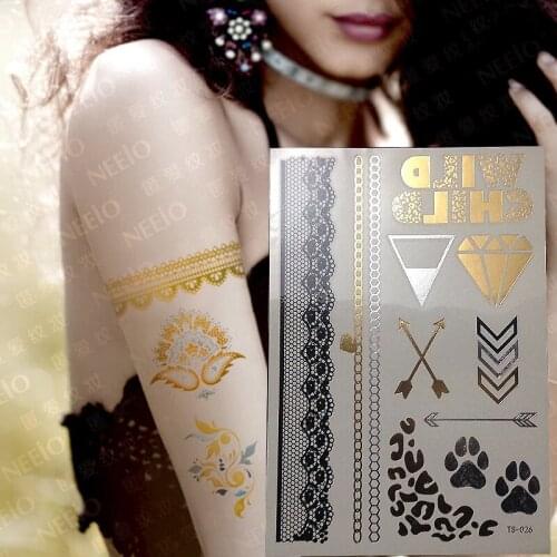New 1sheet Black White henna taty Fake Lace tattoo stickers Metallic temporary flash tattoos Arabic Trendy Tattoo Tattoos