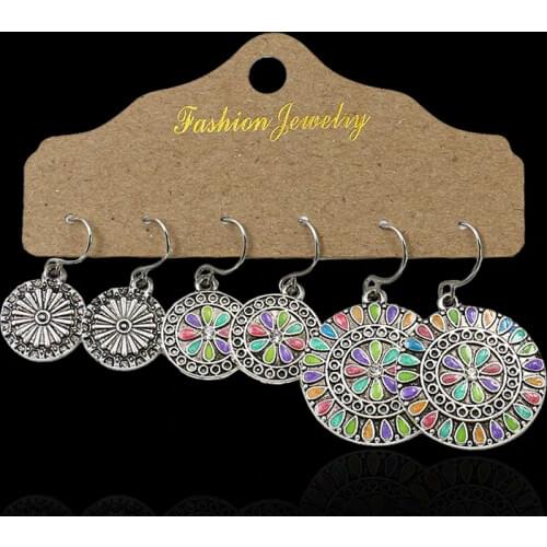 New Metal Earrings For Women Round Color patternEthnic Drop Earrings Vintage Geometric Dangle Earrings Female Wedding Jewelry