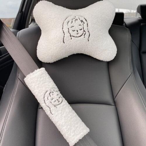 Car HeadRests Back cushion Lambs Wool for Male and Female Seat Cover Armrest Covers Seatbelt Protect Lumbar Seat Covers Supports