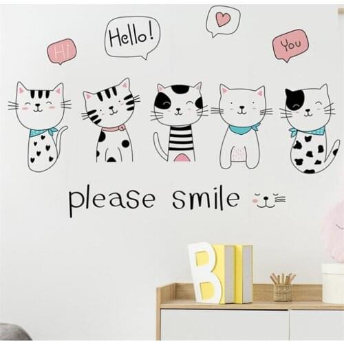 Hand drawn cartoon cat DIY wall stickers, modern art murals, environmentally friendly removable PVC stickers Still life