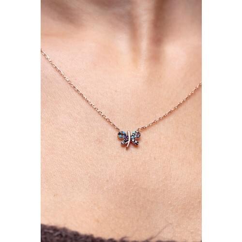 Nineveh Silver Mix Gemstone Butterfly Pattern Silver Necklace