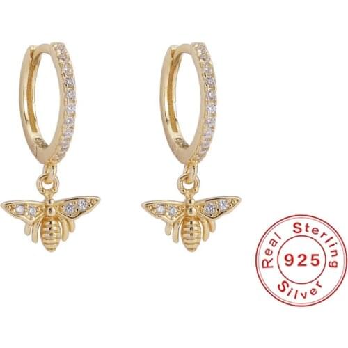 DORIN Cute Tiny Bee Earring 925 Sterling Silver Earrings for Women Insect Honey Bee Stud Earring Personality Lady Fashion Jewelr
