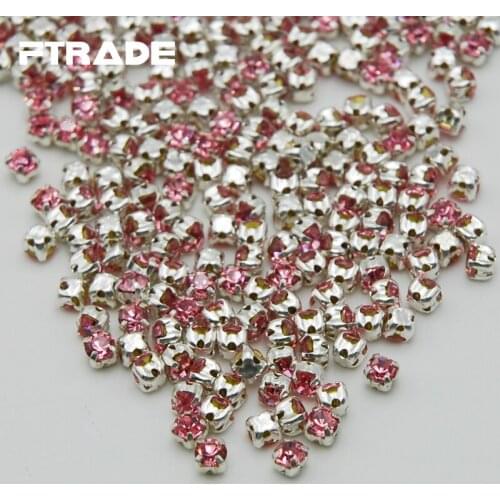 Light Pink Color Sewing Rhinestones SS12(3mm) 288Pcs Glass Sew on Stones Claw Crystals FlatBack For Clothing Dress Decoration