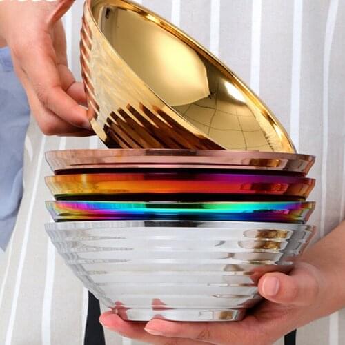 Heat Insulation Japanese Stainless Steel Ramen Instant Noodles Bowl Large Rice Soup Salad Bowl For Restaurant Kitchen Tableware