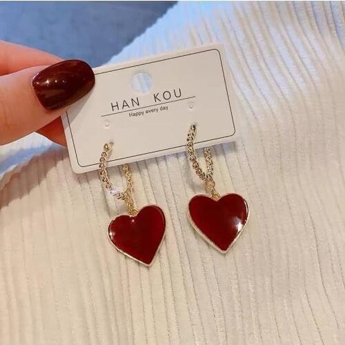UAM 2021 Trendy New Korean Cute Red Love Shape Geometric Drop Earrings Wholesale Classic Fashion Earrings Jewelry For Woman