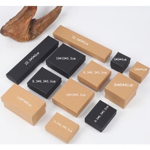 For jewelry order customer 2 colors brown paper box and black card box for jewelry packing as gift