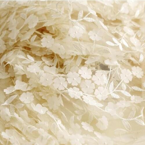 2meters/lot 130cm High-grade soft three-dimensional embroidery flower mesh lace fabric wedding dress stage dress designer fabric