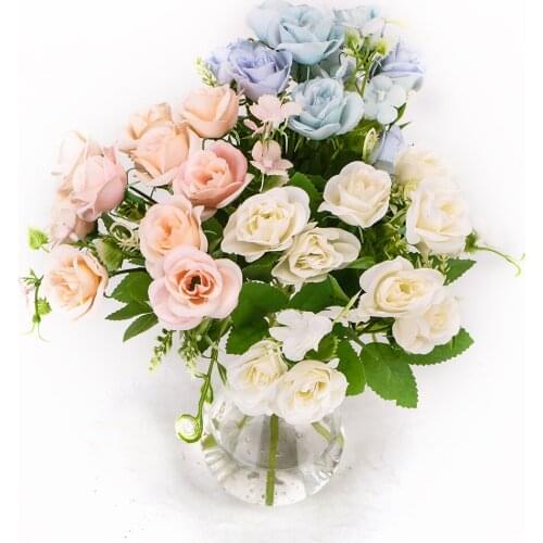 High Quality White Fake Flower Big Bouquet Foam Pink Silk Artificial Flowers Rose Wedding Home DIY Decor