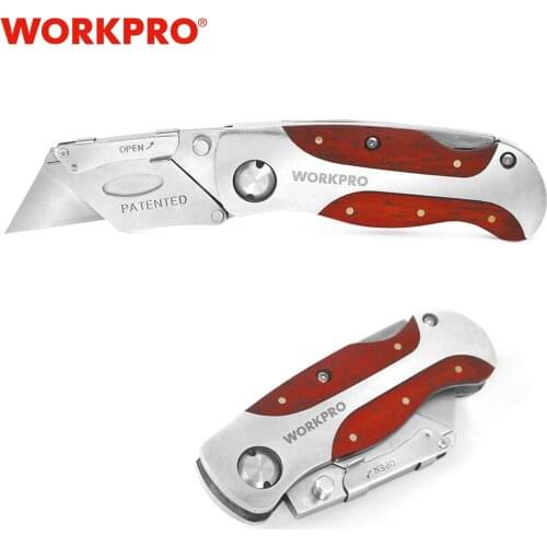 WORKPRO Folding Knife Heavy Duty Knife Pipe Cutter Stainless Steel Utility Knife with Red Rosewood Handle
