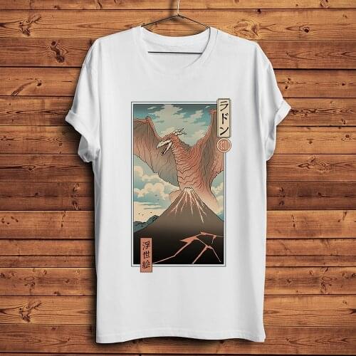 Japna retro Ukiyoe Irradiated Fuji kaiju funny tshirt men summer new white casual short t shirt unisex Ukiyo streetwear tee