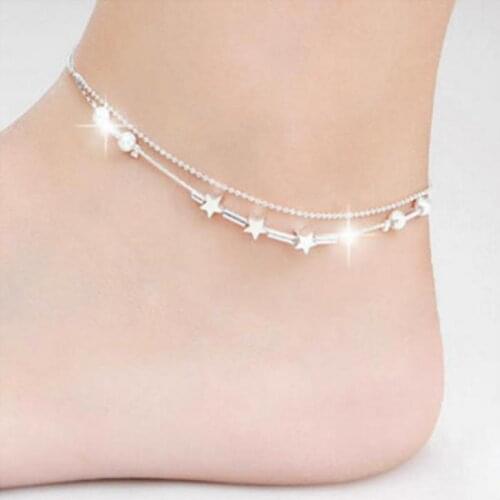 KOFSAC Fashion Silver Color Anklets For Women Exquisite Star Small Tube Ankle Chain Jewelry Girl Summer Beach Party Gifts Bijoux