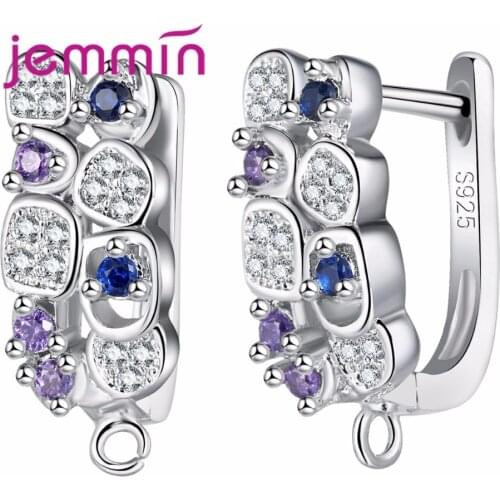 925 Sterling Sliver Earrings Colorful Micro Crystal Prong Setting Hoop Bijoux Design For Women Party Wedding Jewelry