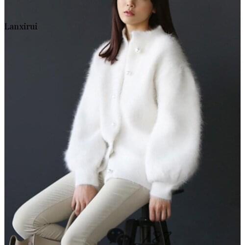 Autumn Winter New Fashion Tide Single-breasted Solid Color Long Sleeve Temperament Women Cardigan Sweater
