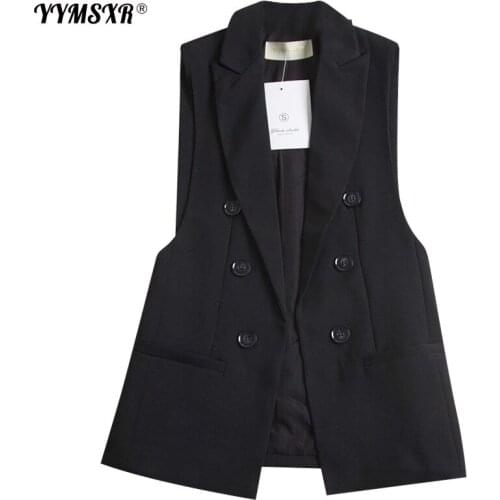 2021 Spring and Autumn New Fashion Solid Color Double-breasted Womens Waistcoat West Slim Mid-length Female Jacket Office
