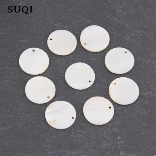 SUQI 10 PCS 25mm Natural Shell slice Japan Mother Round Shell Single hole Earring Necklace Pendant Sewing Ornaments Accessories