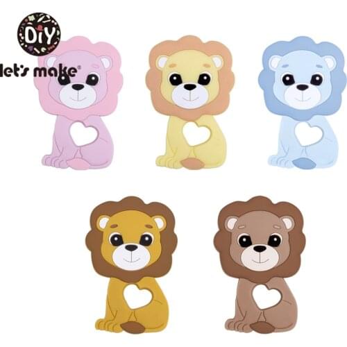 LetS Make 10Pc Silicone Teether Cartoon Lion Food Grade Silicone Diy Pendant For Baby Teething Rodent Chewable Toy Baby Shower