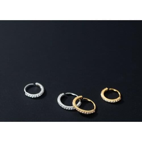 18K Gold 9mm 11mm 13mm Real. 925 Sterling Silver jewelry Piercing cz set Circle Ear-bone hoop huggie Earrings jewelry C-G9559