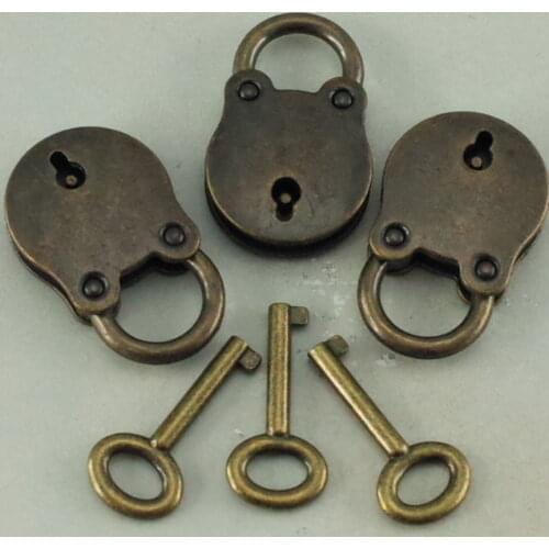 3pcs/set Antique Imitation Bronze Padlocks Chinese Vintage Mini Padlock With Keys Home Decor Collections Curio