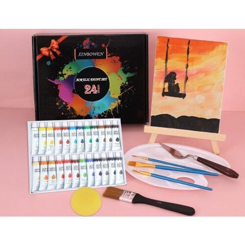 33Pcs Acrylic Paint Big Set With Easel 24 Colors 12ml For Fabrics Painting Clothing Pigments Professional Art Supplies For DIY