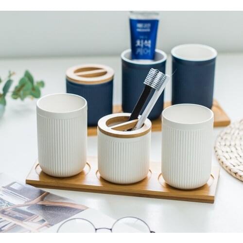 Nordic Toothbrush Gargle Cup Ceramic Toothbrush Holder Couple Creative Family Set 3-piece Home Bathroom Decoration Ornaments