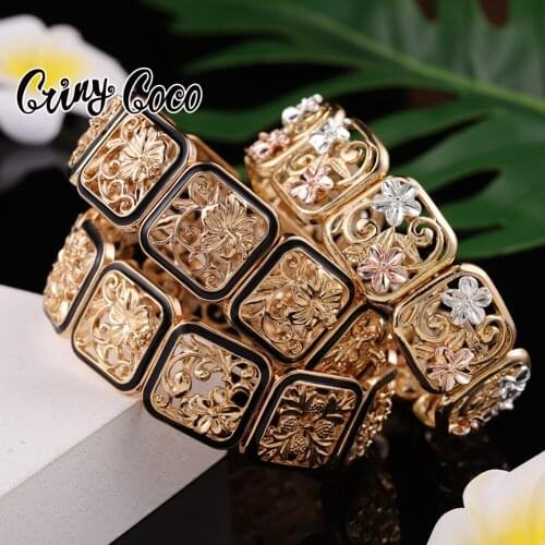 Cring Coco Hawaiian Bangles Adjustable Hollow out Frangipani Bracelet Fashion Polynesian Gold Plated Bracelets Jewelry for Women
