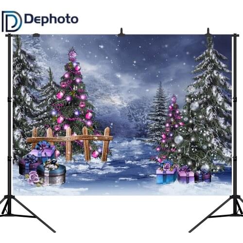 Dephoto Winter Forest Snow Gift Christmas tree Decor Photography Backgrounds Customized Photographic Backdrops For Photo Studio