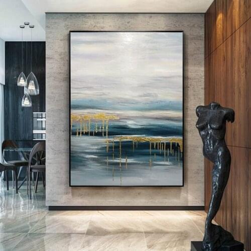 Nordic Style Pure hand-painted Oil Painting Decorative Painting Sunrise Landscape Mural Paintings Of Modern Luxury Porch Light G