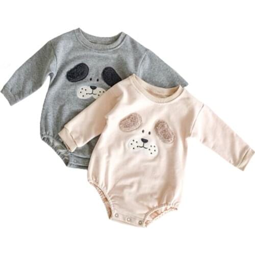 Autumn Dog Printing Baby Clothes Baby Girls Bodysuits Thick Cotton Loop Round neck Infant Cotton Girls Jumpsuit With Headband