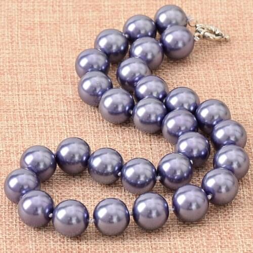 Beautiful 10mm light purple shell simulated-pearl round beads necklace women elegant wedding party gifts 18inch jewelry MY2040