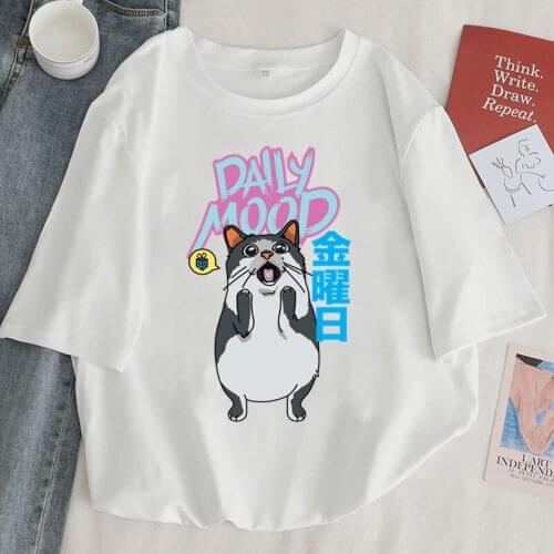 Kwaii Cute DAILY MOOD CAT T-Shirt Women Harajuku Short Sleeve Hip Hop T-shirt Casual Tshirt Korea style plus size fashion