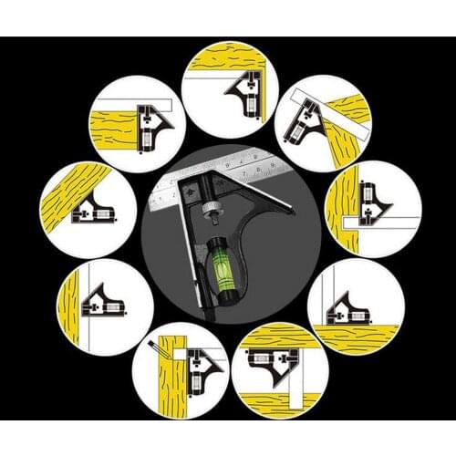 Metal Adjustable Combination Tri Square 12" Try Set Slide Ruler Workshop