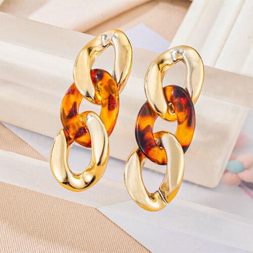 Fashion Vintage Chain Shape Acrylic Earrings for Women Big Gold Metal Hanging Earrings 2021 Trend Party Female Modern Jewelry