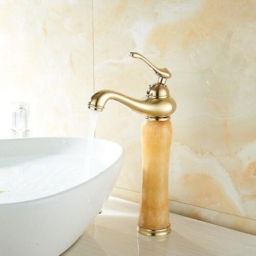 Marble basin faucet hot and cold basin jade taps full copper Golden lavatory faucet marble stone gold basin faucet