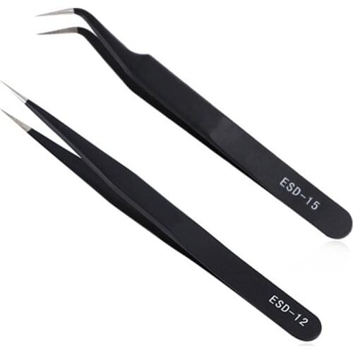 Stainless Steel Black Curved Straight Eyebrow Tweezers Anti Acid Nipper Rhinestone Picking Tool False Eyelash Nail Art Tool