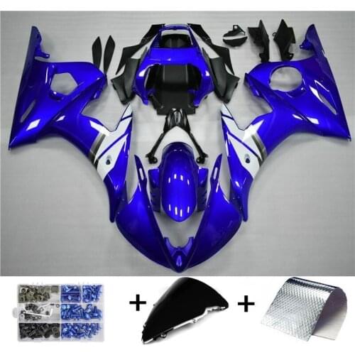 Complete Moto Fairing Blue White Injection Plastic Kit Fit For YAMAHA 2003 2004 YZF R6