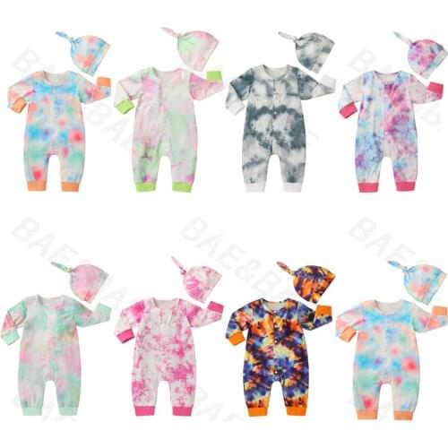 Newborn Baby Clothes Boys Girls Romper Gradient Printed Long Sleeve Toddler Infant Tie Dye Jumpsuit Playsuits Hats Outfits 0-24M