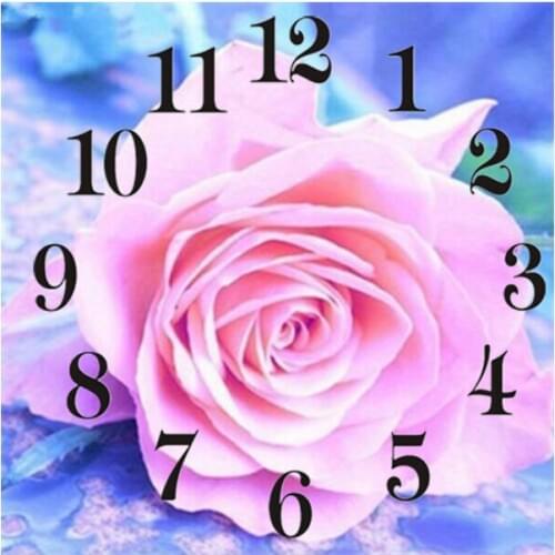 Full Square Round 5D Diamond Painting Kit With Clock Mechanism Cross stitch Diamond Embroidery Mosaic Pink Flower Gift