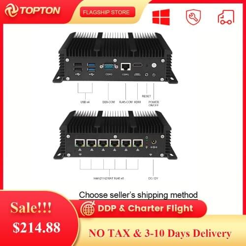 Industrial Fanless Mini PC Intel Core i5 10210U i3 7167U 6 Lans Firewall Router Pfsense Server 2*RS232 4*USB3.0 HD 4G/3G AES-NI