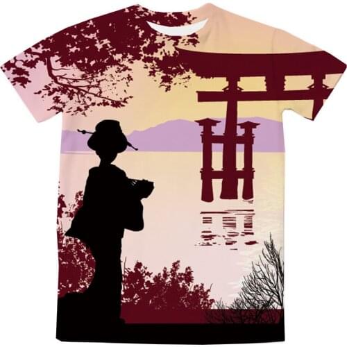 REAL American US SIZE Geisha and Mount Fuji Sublimation Printing Plus Size 3XL 4XL 5XL 6XL Top T-Shirt