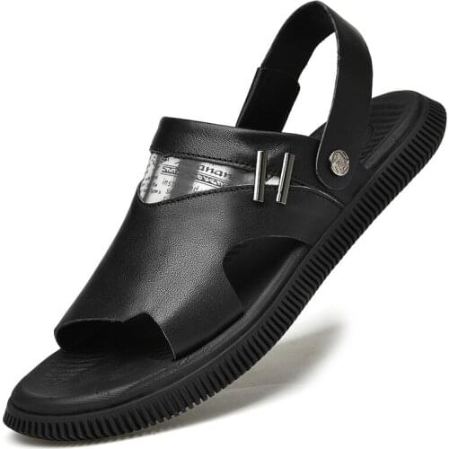 Summer Genuine Leather Sandals For Men Luxury Open-toed Mens Sandals Outdoor Beach Flip-flops Rear Strap Adjustable Slippers