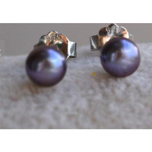 Wedding Party Gift Pearl Jewellery,AAA 4.5-5MM Peacock Blue Freshwater Pearl Stud Earrings,925 Silver Earring,New Free Shipping