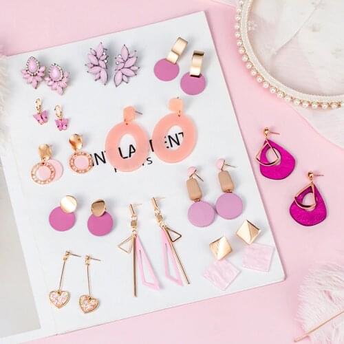 New Korean Statement Geometric Long Wooden Drop Earrings For Women Cute Pink Wedding Hanging Dangle Earring 2020 Fashion Jewelry