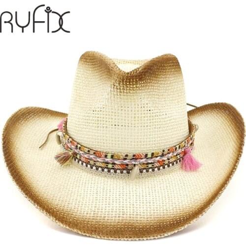 Men and women straw hat fashion western cowboy straw hat big wide brim sunshade style youth hat HA13